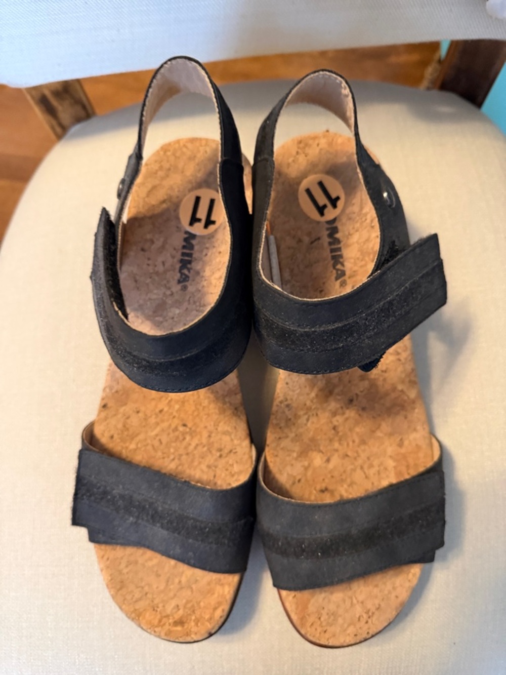 Romika Black Cork Footbed Sandals with both Adjustable Straps